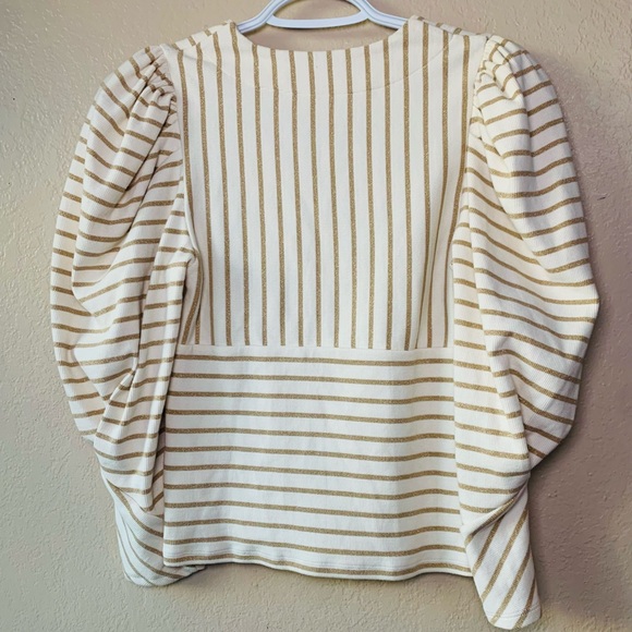 EXPRESS Metallic Striped Puff Sleeve Statement Chic Wrap Top Size XS - Picture 6 of 9